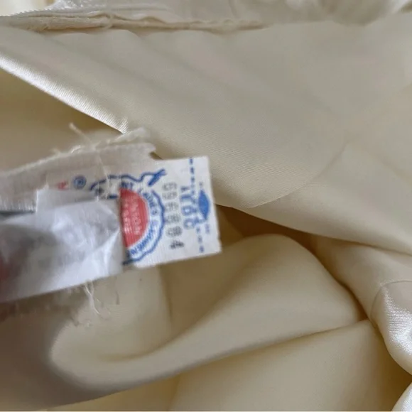 Vintage 60s Cream Wedding Dress ILGWU Drop Waist Bow Satin Lace Hi Lo Size Small - Picture 10 of 12